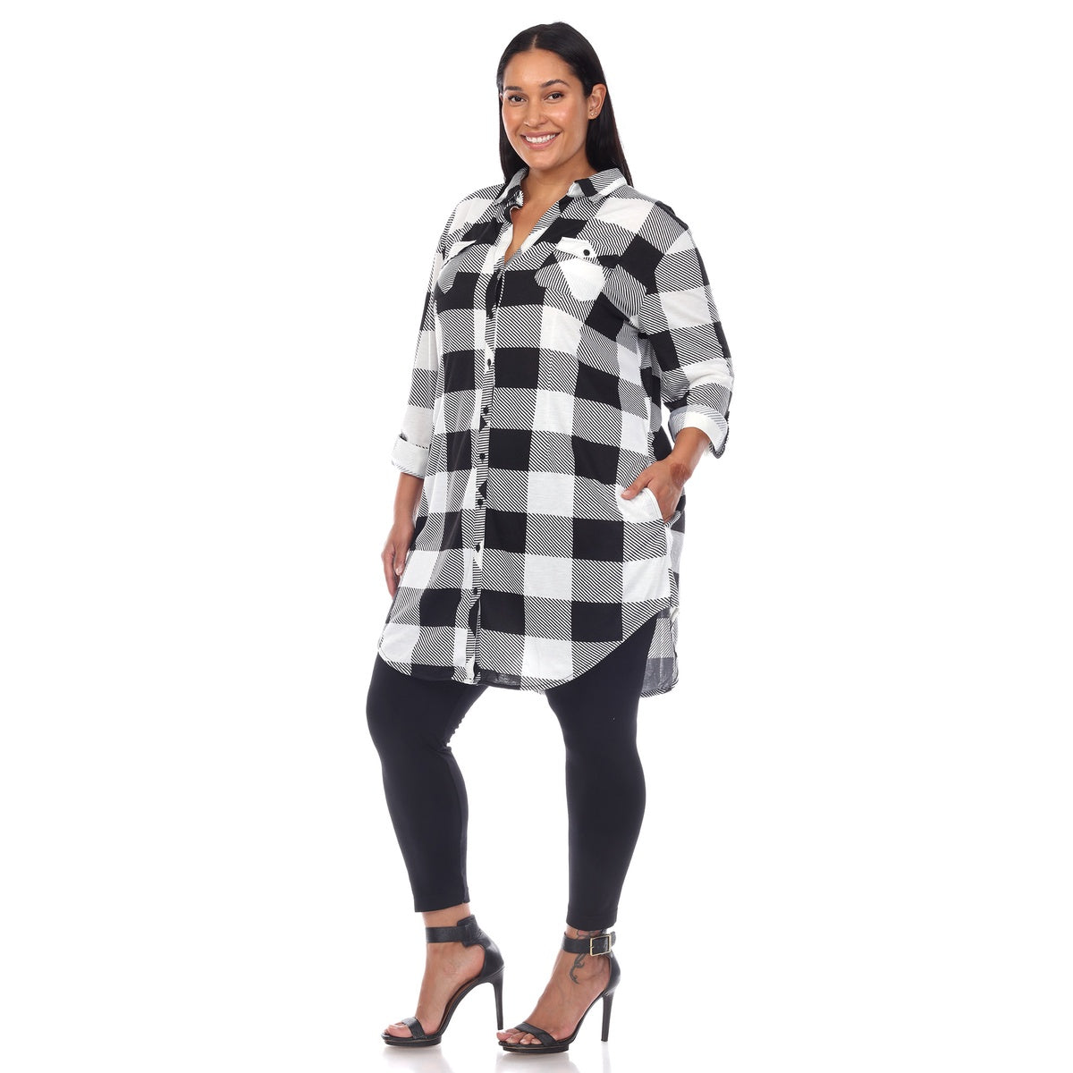  White Mark Plus Size Plaid Button Down Tunic Shirt - 1X - Bonton