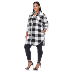 Plus Size Plaid Button Down Tunic Shirt