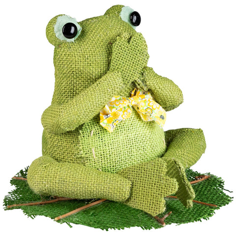 7.5" Green  Yellow and White Decorative Sitting Frog Spring Decoration