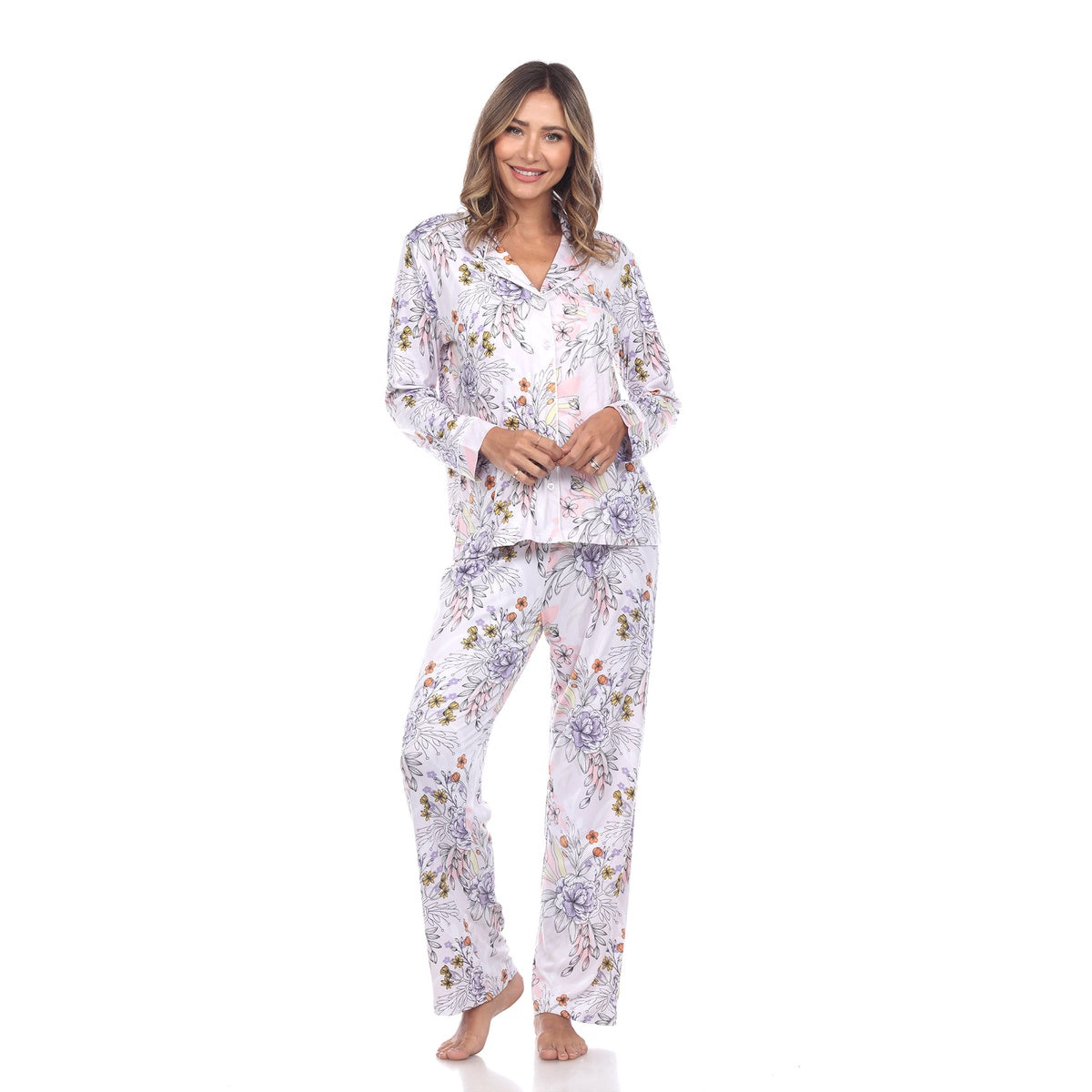  White Mark Women's Long Sleeve Floral Pajama Set - S - Bonton