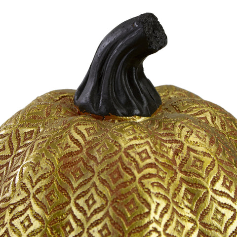 9.75" Gold and Orange Greek Key Textured Autumn Pumpkin Tabletop Decoration