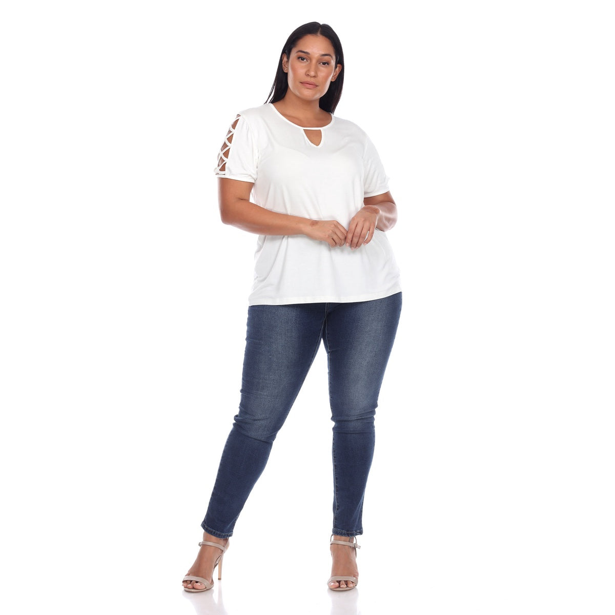  White Mark Plus Size Keyhole Neck Cutout Short Sleeve Top - 1X - Bonton