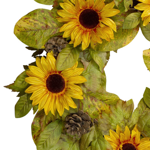 Yellow Sunflower and Pine Cone Artificial Fall Harvest Wreath - 24 Inch  Unlit