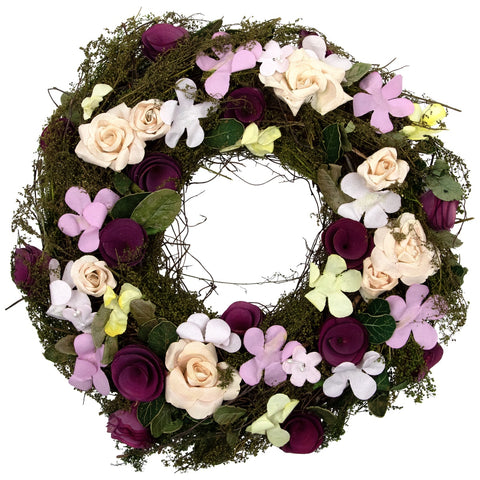 14" Purple and Green Floral  Berries and Twig Artificial Spring Floral Wreath