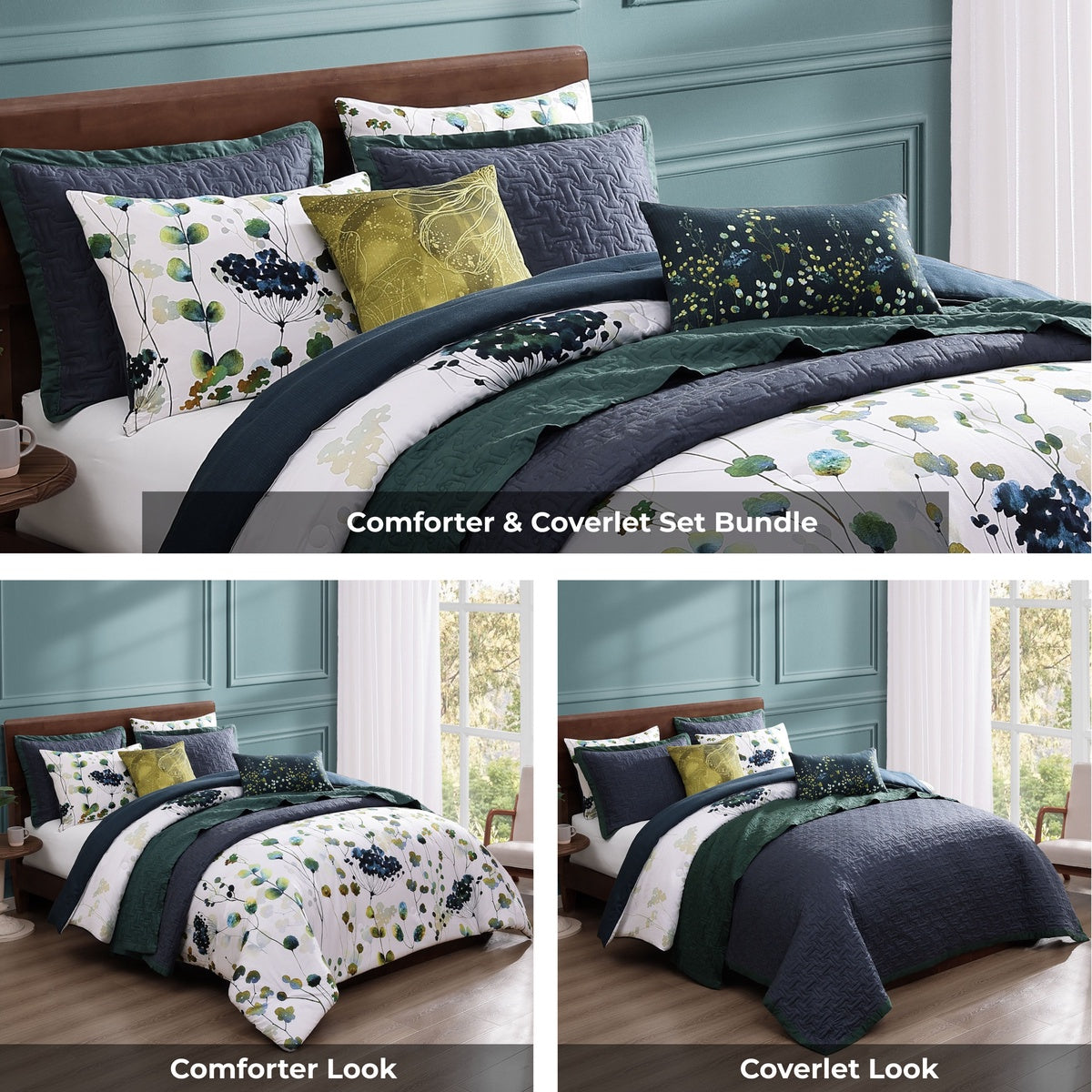  Bebejan Bebejan Abstract Vines 8 Piece Reversible Comforter & Coverlet Set - QUEEN - Bonton