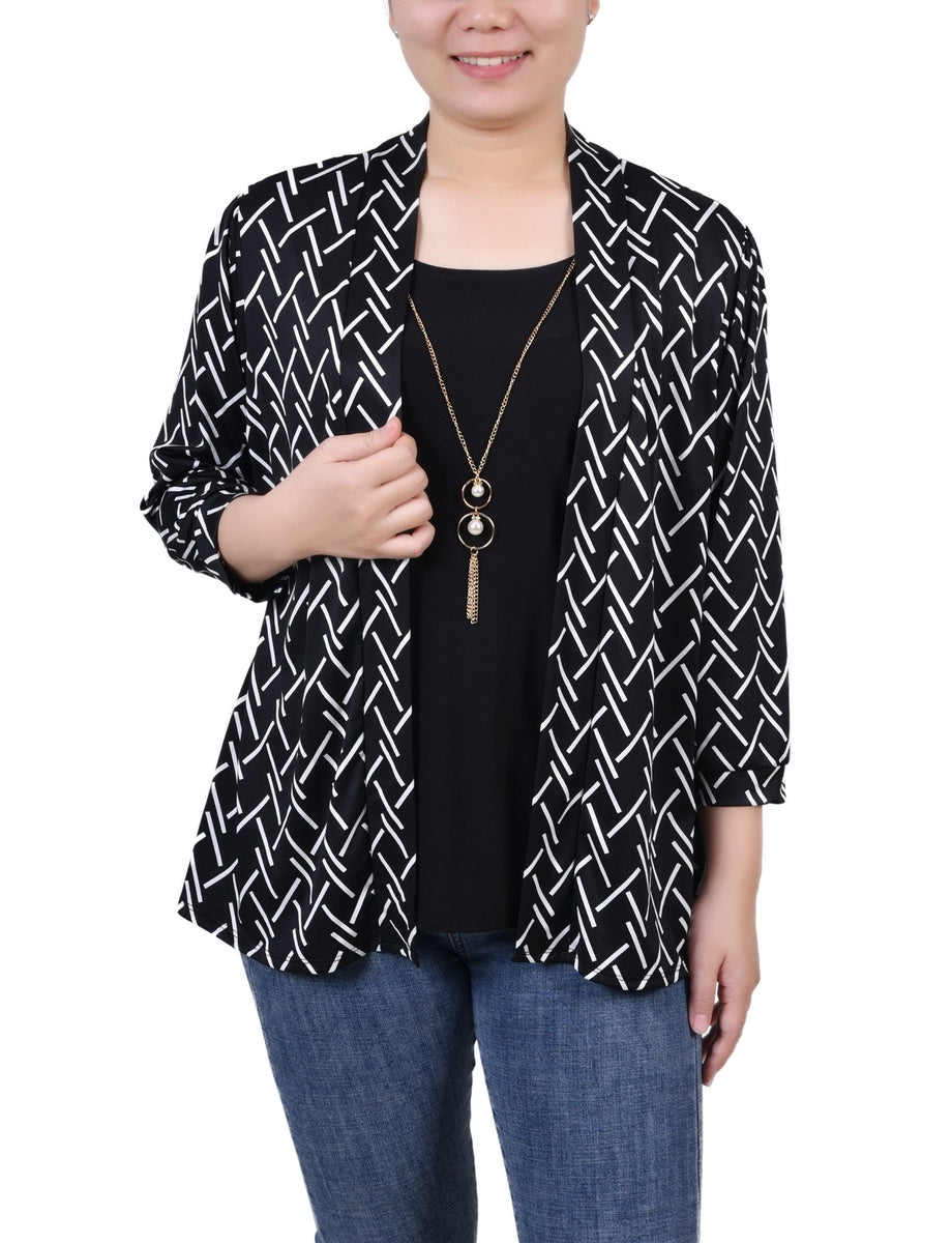  NY Collection 3/4 Sleeve Two-Fer Top - Black Gold Harlie - Bonton