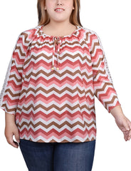 Plus Size 3/4 Sleeve Crochet Detail Blouse