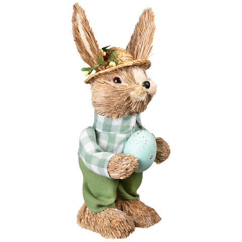 Spring Sisal Standing Easter Bunny Rabbit Figure With Robin's Egg - 10"