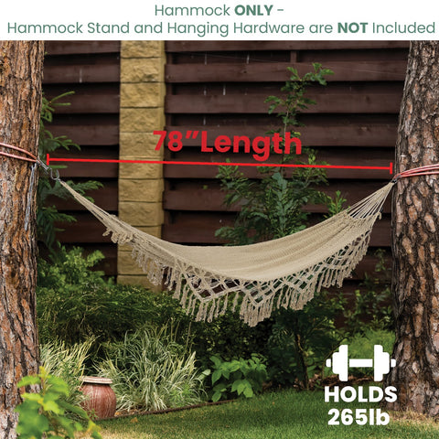 Macrame Hammock With Patterned Tassels - 78" X 31" - Brown