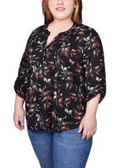 Plus Size 3/4 Roll Sleeve Top