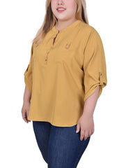 3/4 Tabbed Sleeve Y Neck Blouse