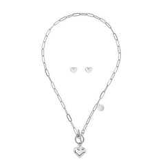 Classic Toggle Heart and Necklace and Heart Stud Earrings Set