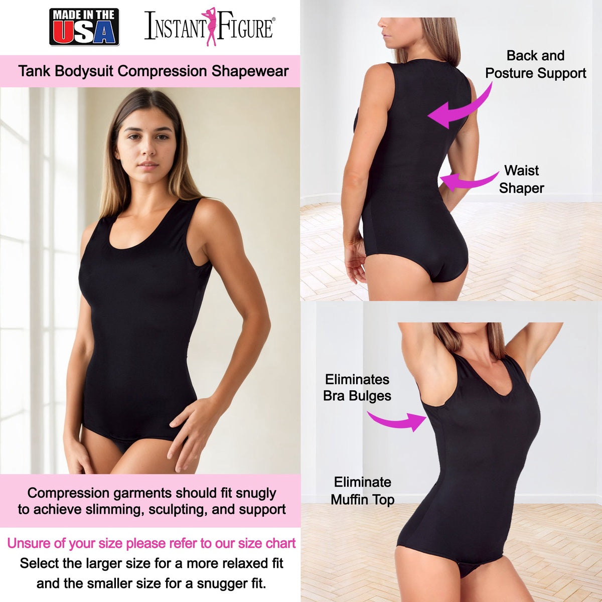  InstantFigure InstantFigure Tank Bodysuit Plus Size Shapewear WB4033C - Black - Bonton