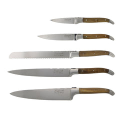 Laguiole Connoisseur Olivewood 5 Piece Kitchen Knife Set Plus Magnetic Display