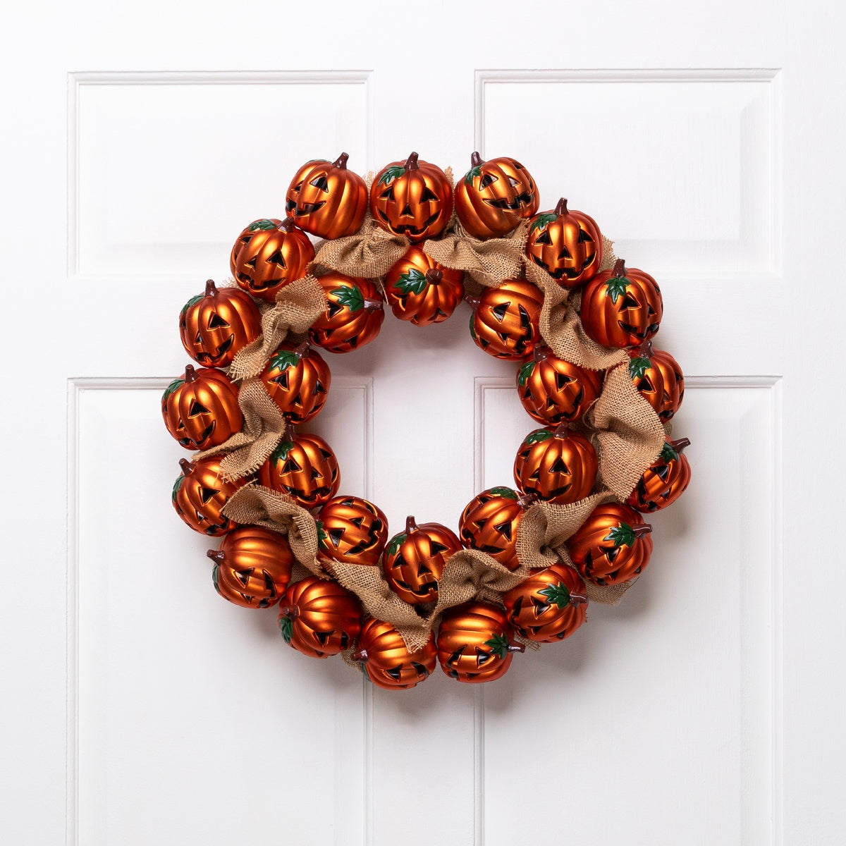  Northlight Jack-O-Lantern and Burlap Ribbon Halloween Wreath - 20