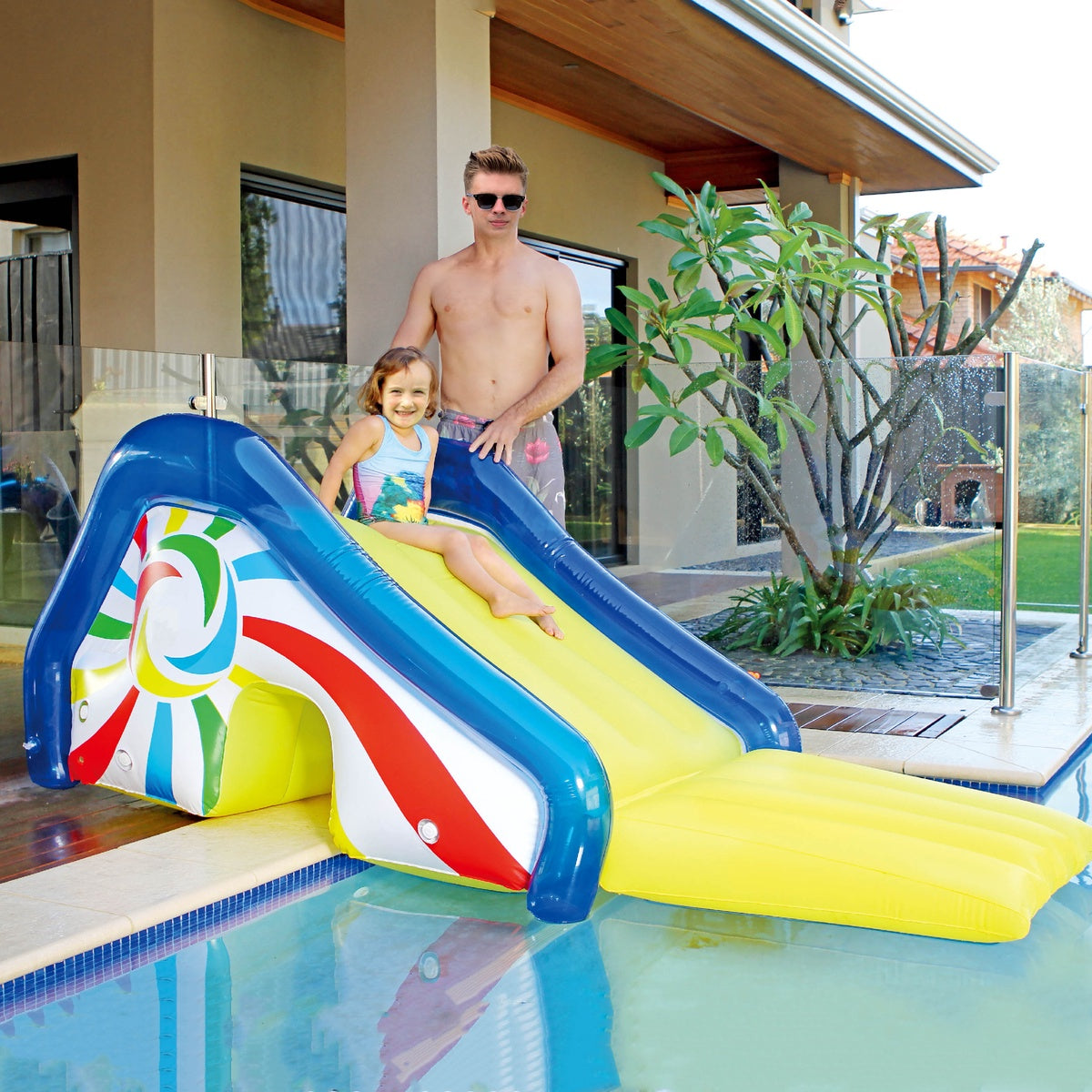  Northlight Yellow and Blue Pool Side Slide With an Attached Sprayer  98-Inches - Default Title - Bonton