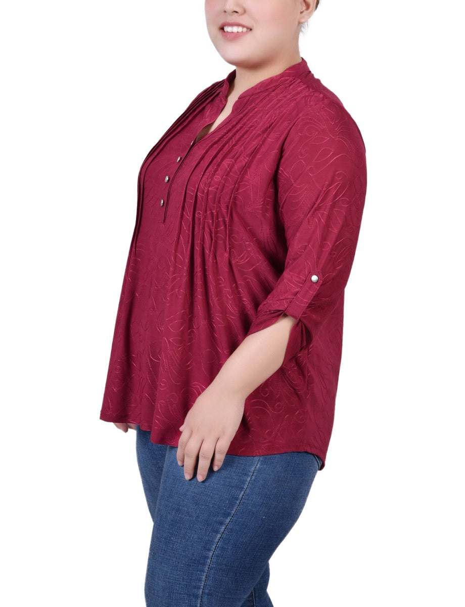  NY Collection Plus Size 3/4 Roll Tab Pullover Top - Inca Gold - Bonton