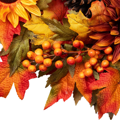 Sunflower and Pine Cone Artificial Thanksgiving Wreath - 24-Inch  Unlit