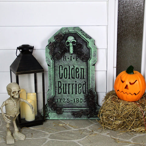 Floral and Skull "RIP Colden Burried" Halloween Tombstone Yard Decoration - 28.5"