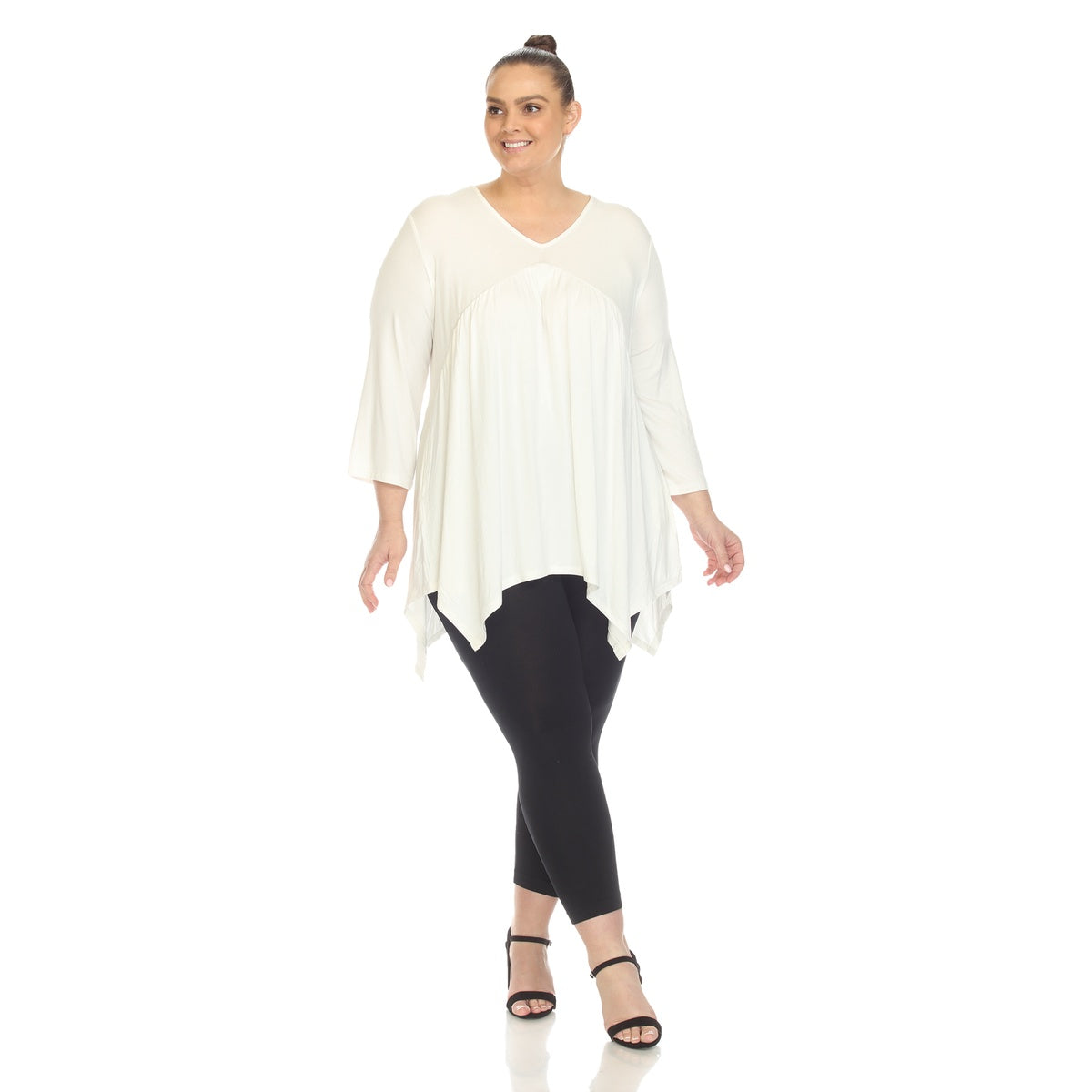  White Mark Plus Size Empire Waist V-Neck Tunic Top - 1X - Bonton