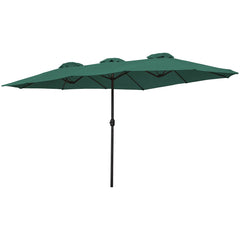 15' Outdoor Patio Market Umbrella With Hand Crank  Green