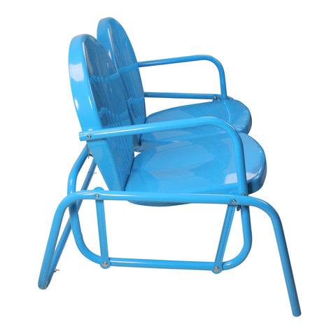 2-Person Outdoor Retro Metal Tulip Double Glider Patio Chair  Turquoise Blue