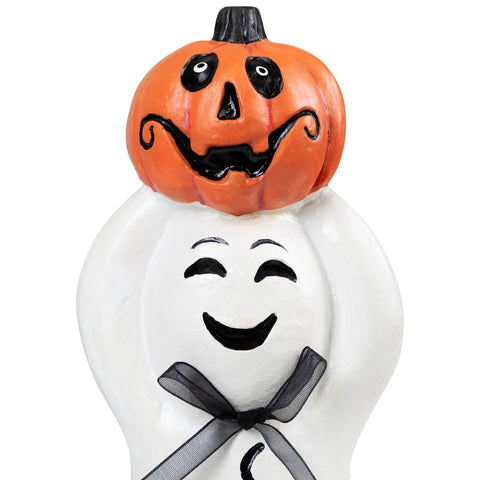 Ghost and Pumpkin "Happy Halloween" and "Trick or Treat" Figurines - 7.75" - Set of 2