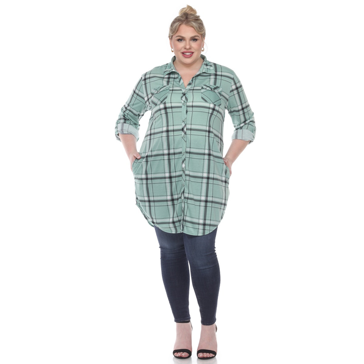  White Mark Plus Size Plaid Tunic Top - 1X - Bonton