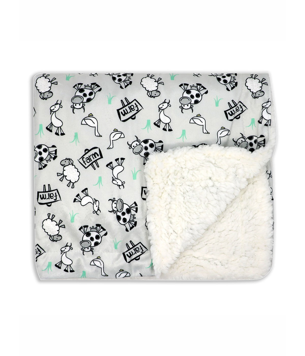  Jesse & Lulu Baby Boys and Baby Girls Minky Sherpa Baby Blanket Gray Farm - Gray Farm - Bonton