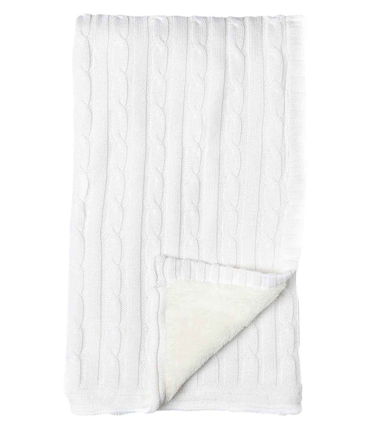 Baby Boys and Baby Girls Cotton Cable Knit Sherpa Baby Blanket White