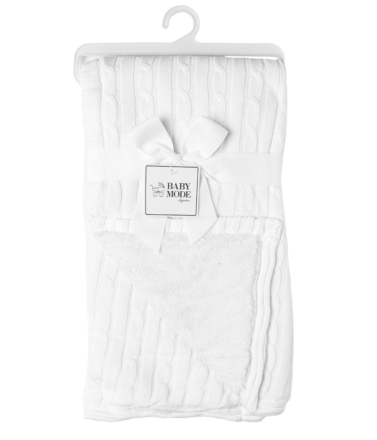  Jesse & Lulu Baby Boys and Baby Girls Cotton Cable Knit Sherpa Baby Blanket White - White - Bonton