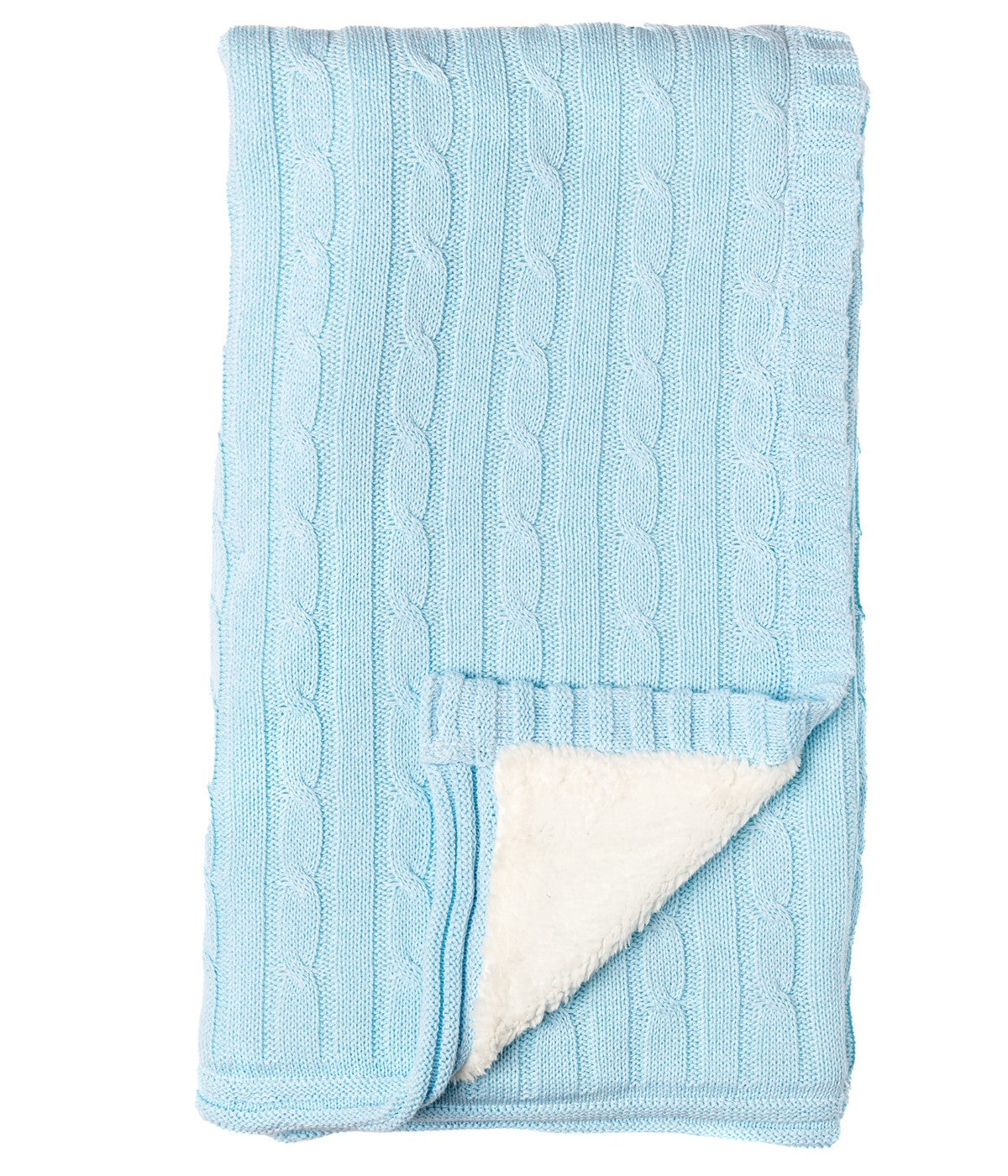  Jesse & Lulu Baby Boys and Baby Girls Cotton Cable Knit Sherpa Baby Blanket Blue - Blue - Bonton