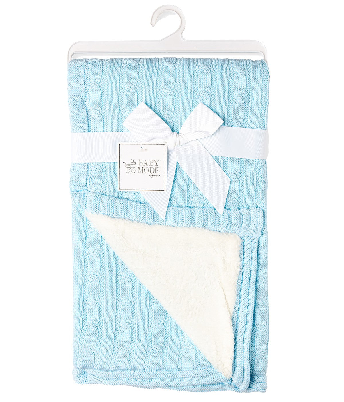  Jesse & Lulu Baby Boys and Baby Girls Cotton Cable Knit Sherpa Baby Blanket Blue - Blue - Bonton