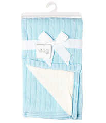 Baby Boys and Baby Girls Cotton Cable Knit Sherpa Baby Blanket Blue