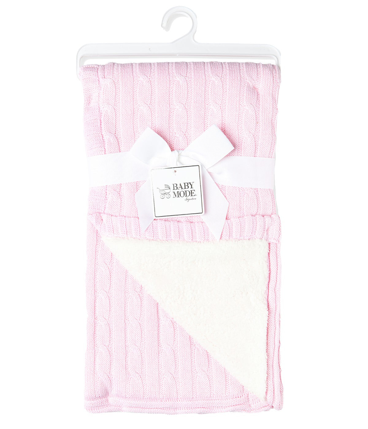  Jesse & Lulu Baby Boys and Baby Girls Cotton Cable Knit Sherpa Baby Blanket Pink - Pink - Bonton