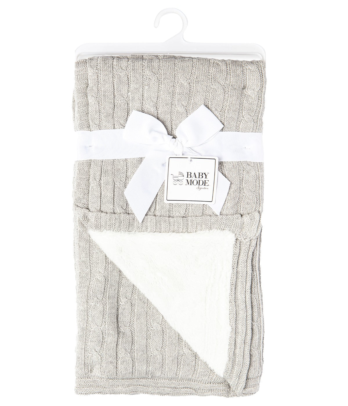  Jesse & Lulu Baby Boys and Baby Girls Cotton Cable Knit Sherpa Baby Blanket Gray - Gray - Bonton