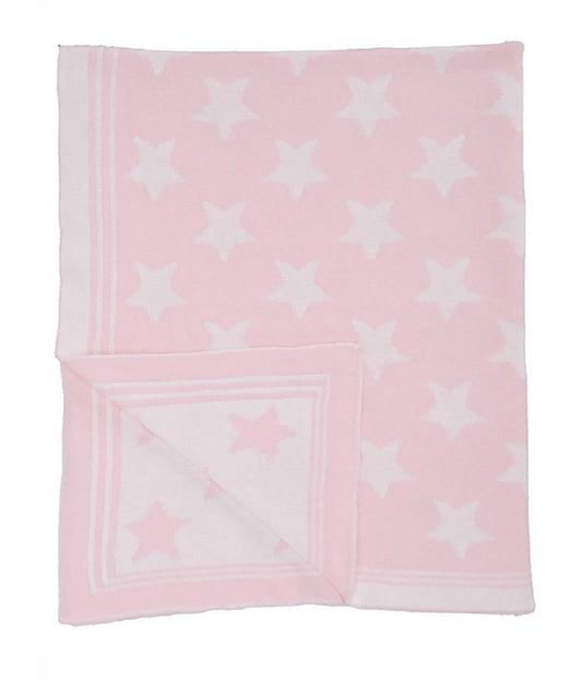 Baby Boys and Baby Girls Knitted Cotton Stars Baby Blanket Pink and White