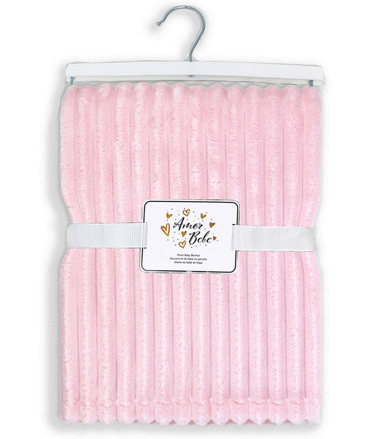 Baby Boys and Baby Girls Striped Plush Baby Blanket Pink