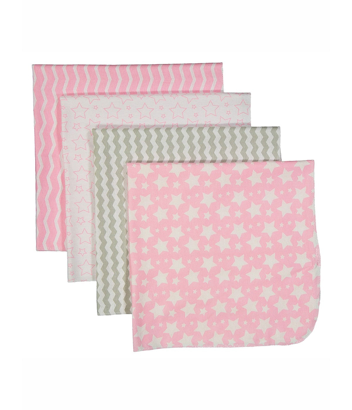  Jesse & Lulu Baby Boys and Baby Girls Cotton Flannel Stars 4 Pc Baby Receiving Blankets Pink - Pink - Bonton