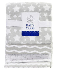 Baby Boys and Baby Girls Cotton Flannel Stars 4 Pc Baby Receiving Blankets Gray