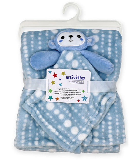 Baby Boys and Baby Girls Baby Blanket with Animal Lovey Nunu Gift Set Blue Monkey