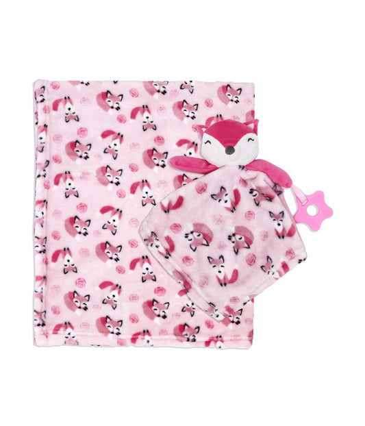 Baby Boys and Girls Blanket with Nunu and Teether Pink