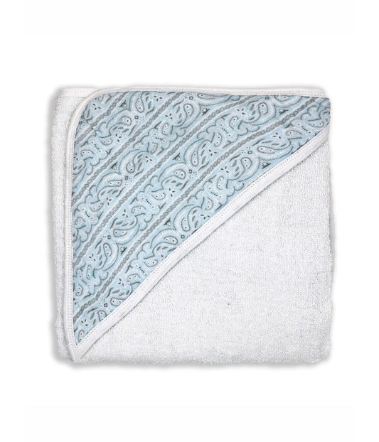 Baby Boys and Girls Paisley Muslin Lined Hooded Towel Blue