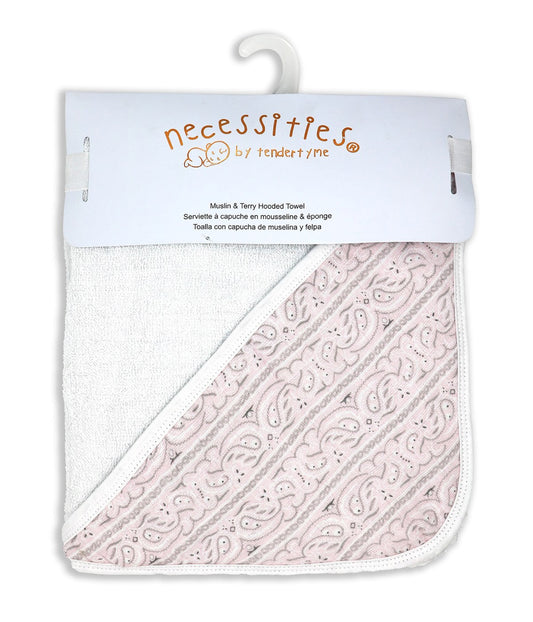 Baby Boys and Girls Paisley Muslin Lined Hooded Towel Pink