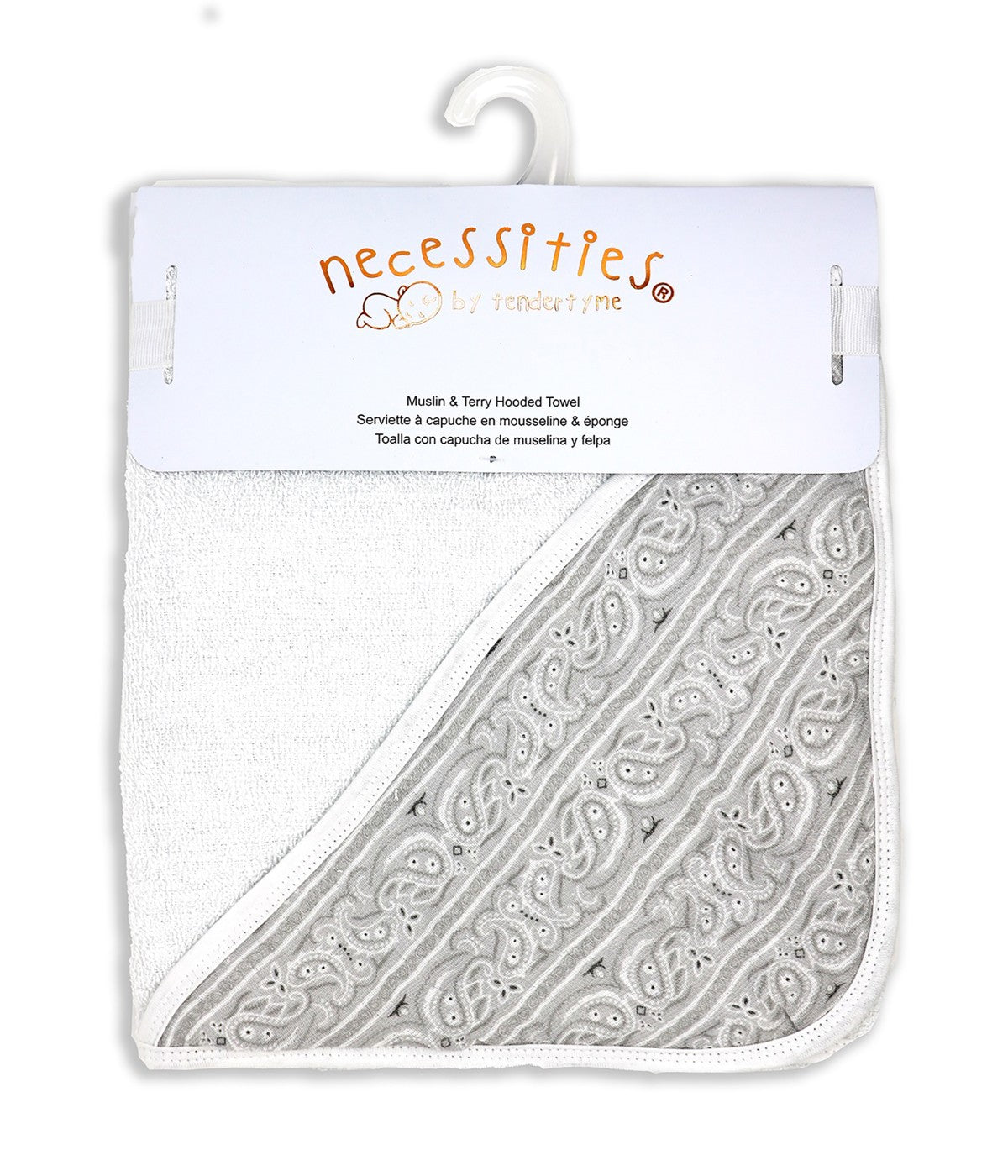 Baby Boys and Girls Paisley Muslin Lined Hooded Towel Gray