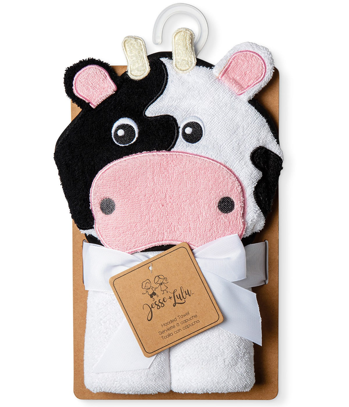  Jesse & Lulu Baby Boys and Girls Animal Hooded Bath Towel Pink Cow - Pink Cow - Bonton