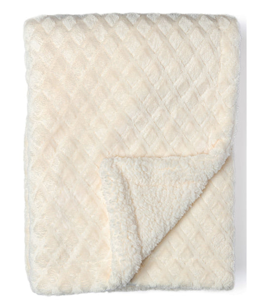 Baby Boys and Baby Girls Diamond Plush Sherpa Baby Blanket Ecru