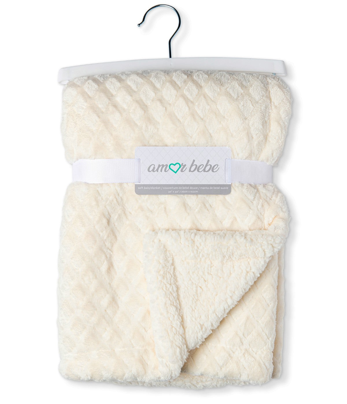  Jesse & Lulu Baby Boys and Baby Girls Diamond Plush Sherpa Baby Blanket Ecru - Ecru - Bonton