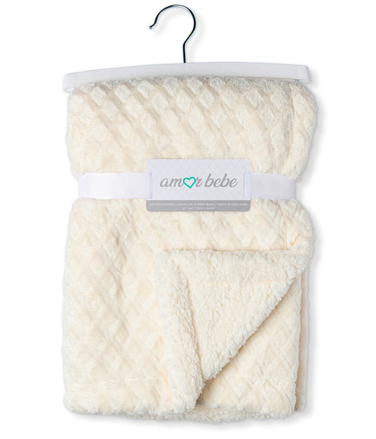 Baby Boys and Baby Girls Diamond Plush Sherpa Baby Blanket Ecru