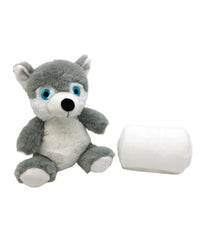 Boys and Girls Plush 2 Piece Set Animal with Blanket Gray Wolf